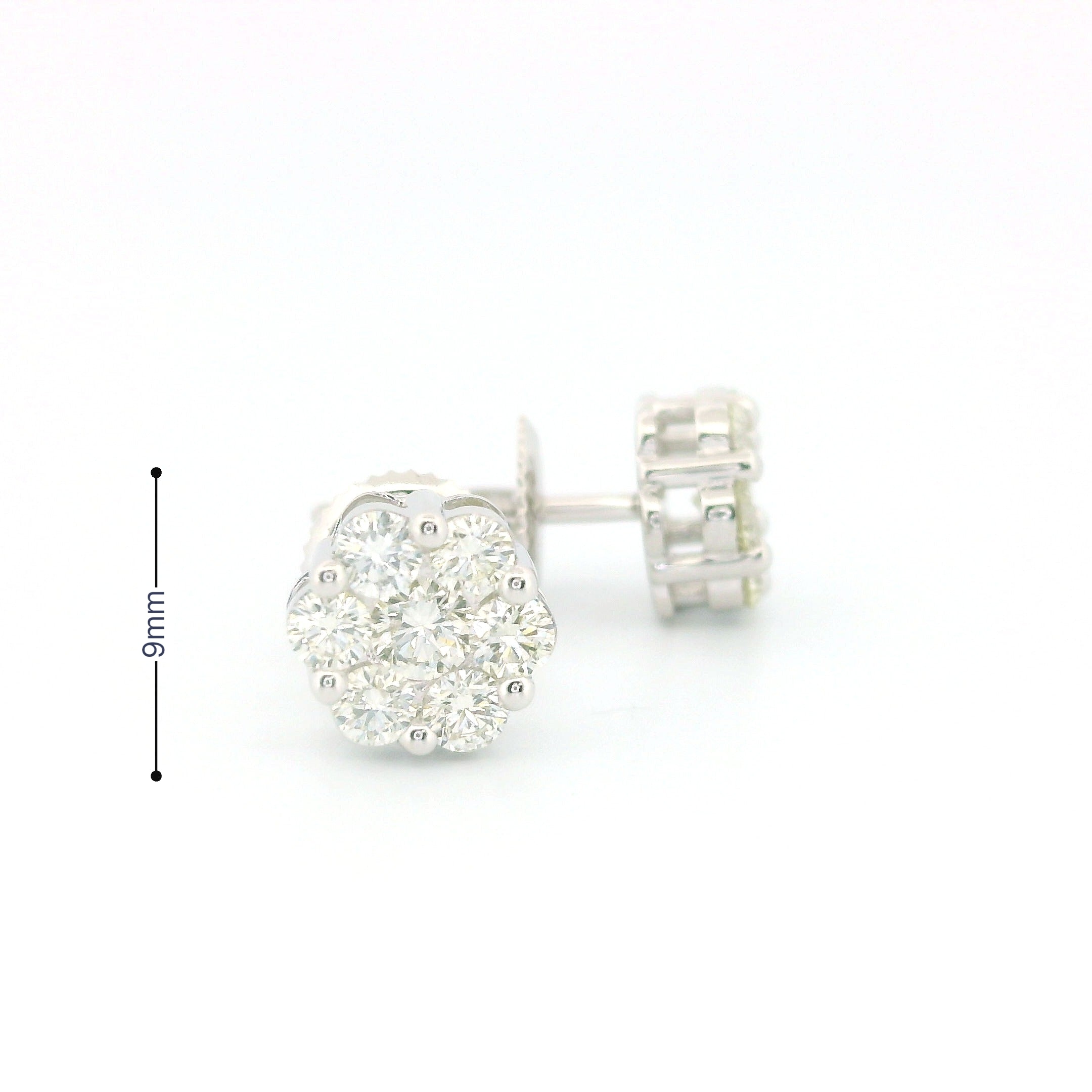 14k White Gold Diamond Earrings | 1.96ctw Round Natural Diamonds, 7mm