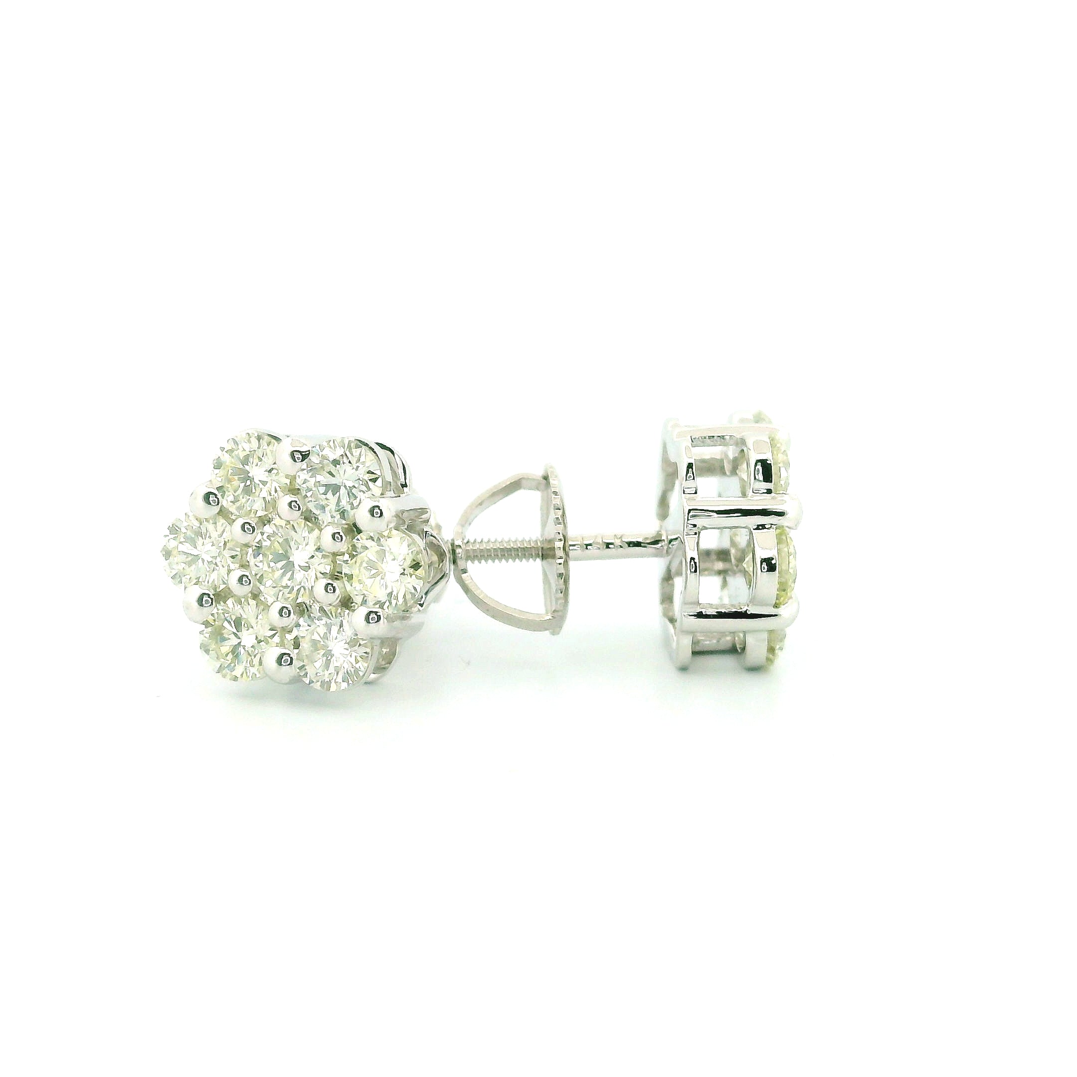 14k White Gold Diamond Earrings | 1.80ctw Round Natural Diamonds, 9mm