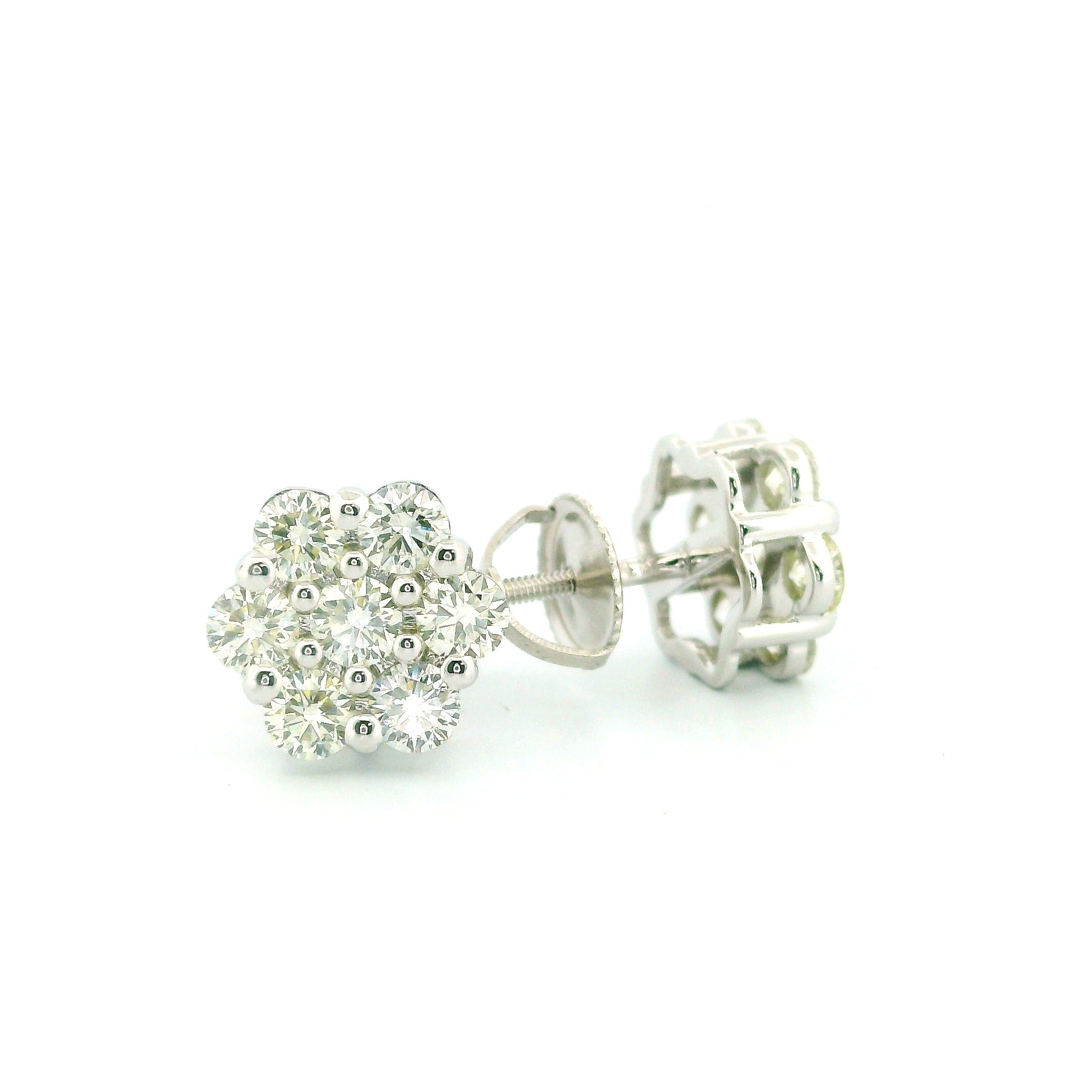 14k White Gold Diamond Earrings | 1.80ctw Round Natural Diamonds, 9mm