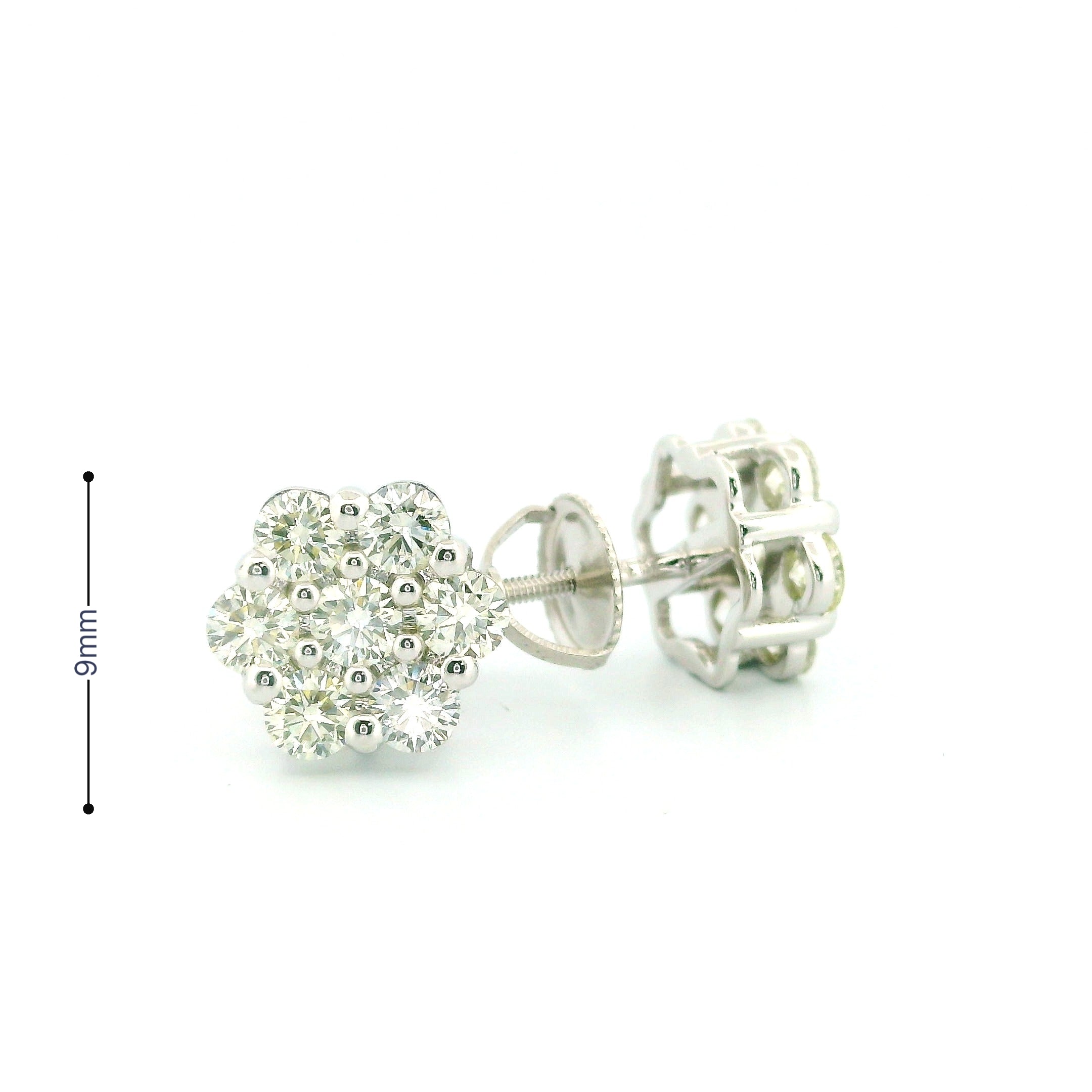 14k White Gold Diamond Earrings | 1.80ctw Round Natural Diamonds, 9mm
