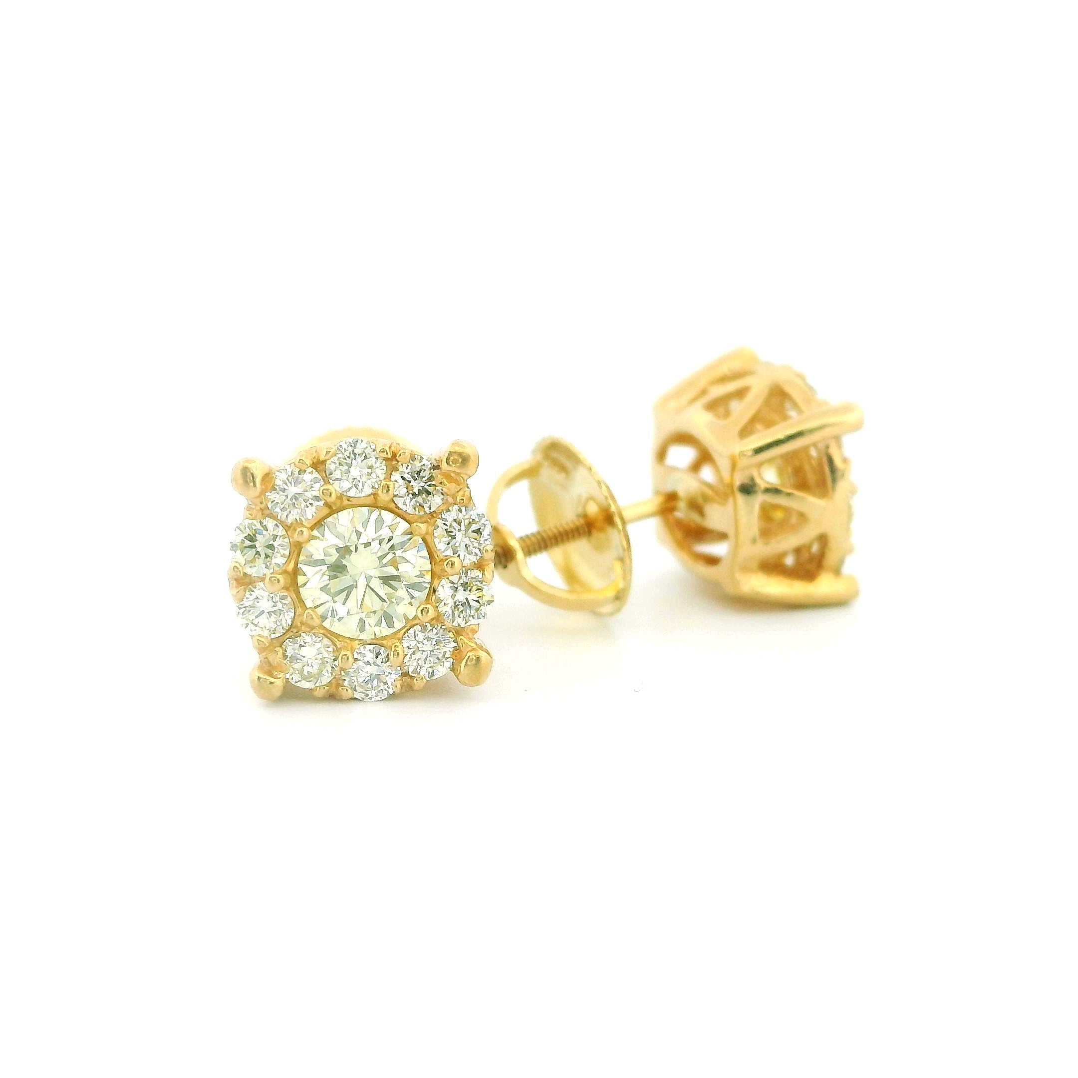 14k Yellow Gold Diamond Earrings | 0.95ctw Round Natural Diamonds, 8mm