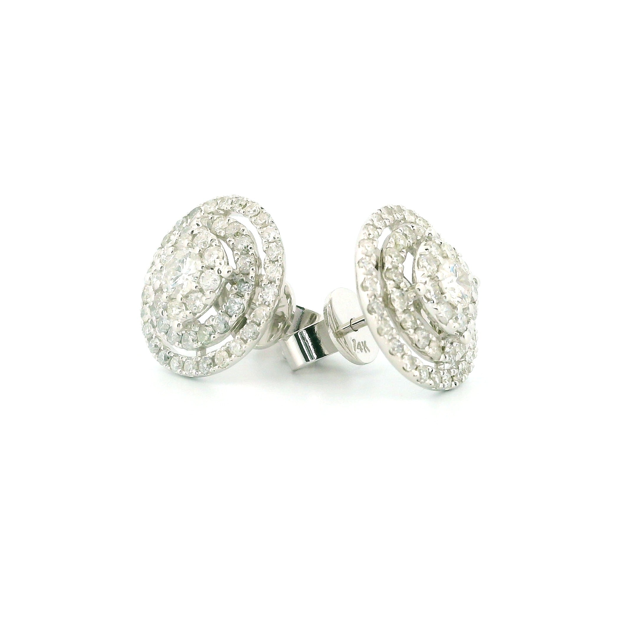 14k White Gold Diamond Earrings | 1.25ctw Round Natural Diamonds, 13mm
