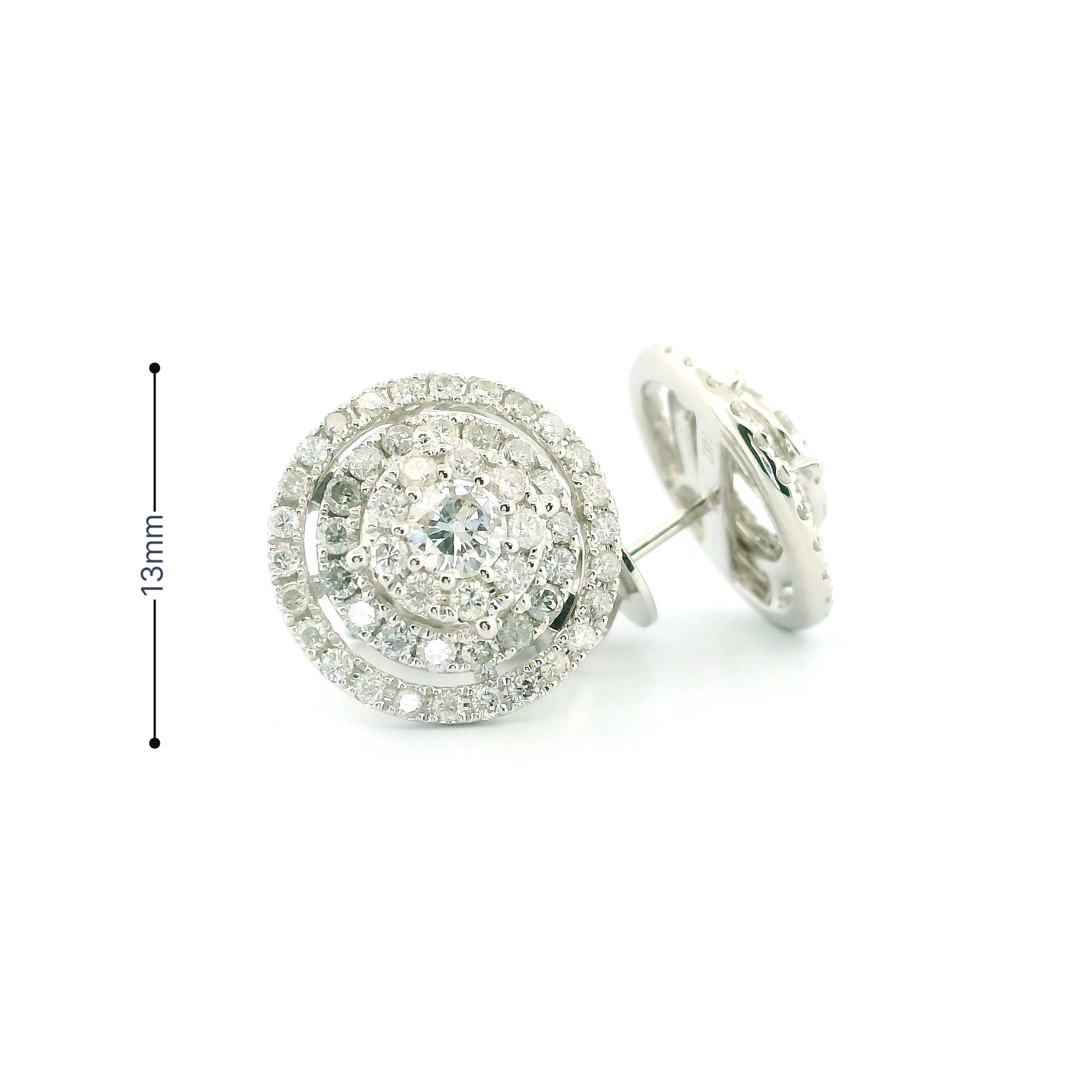 14k White Gold Diamond Earrings | 1.25ctw Round Natural Diamonds, 13mm
