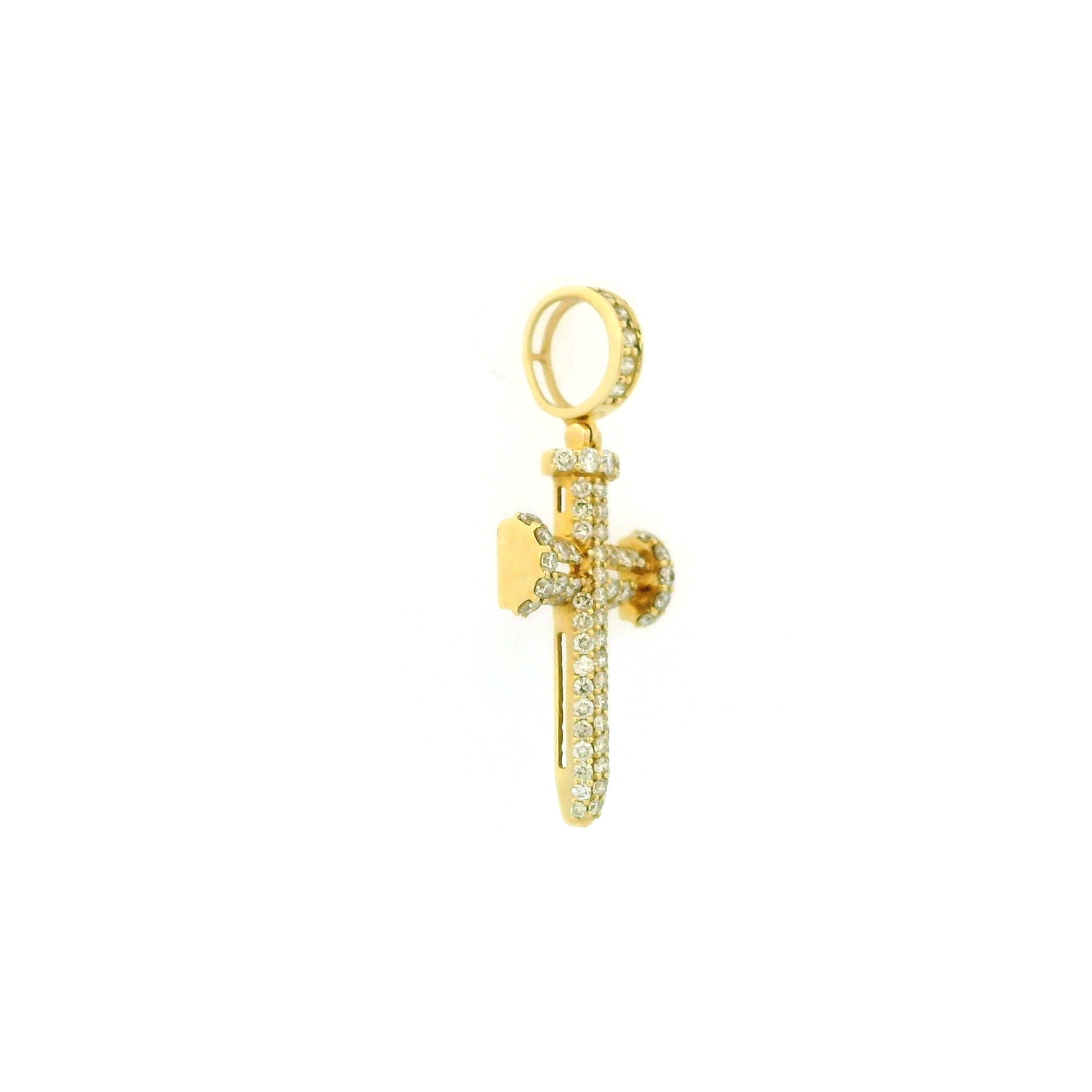 14k Yellow Gold Diamond Pendant | 1.64ctw Round Natural Diamonds, 28mm