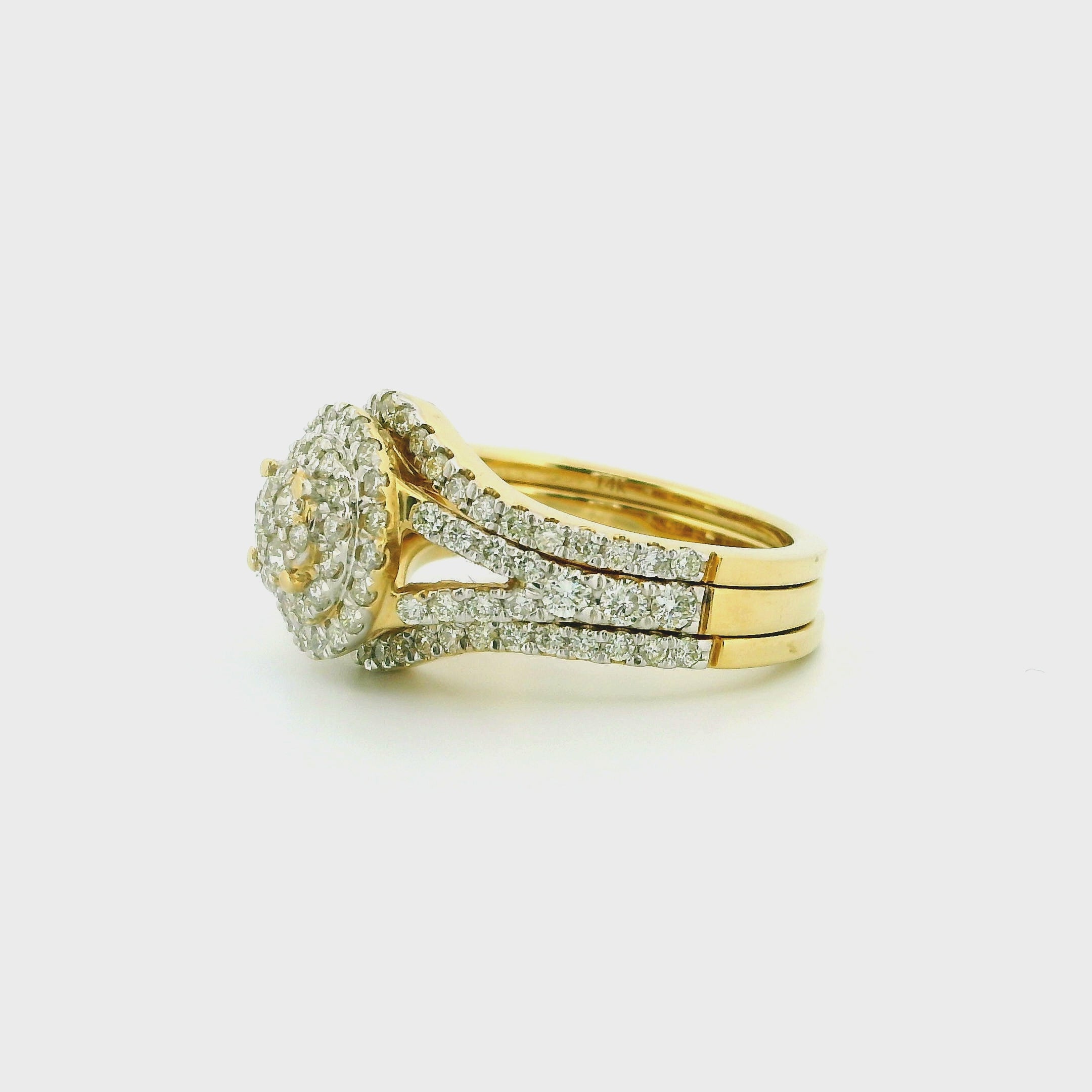 14k Yellow Gold Women’s Diamond Ring | 1.29ctw Natural White Diamonds, 12mm