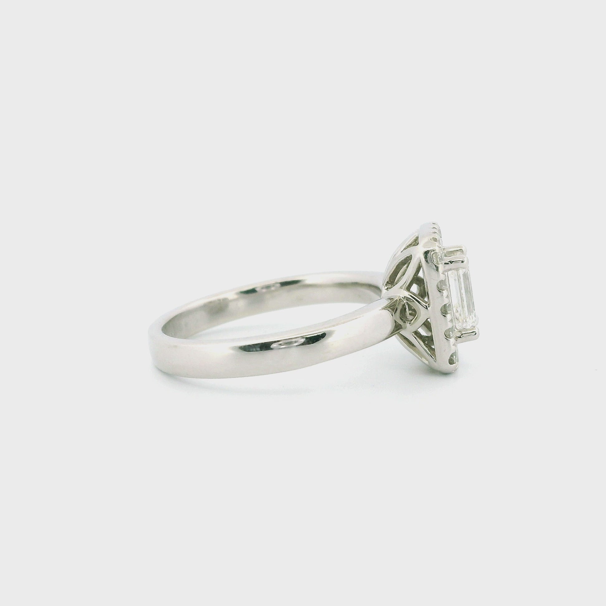 1.00ctw Emerald-Cut Diamond Halo Engagement Ring in 14K White Gold – Elegant Bridal Ring