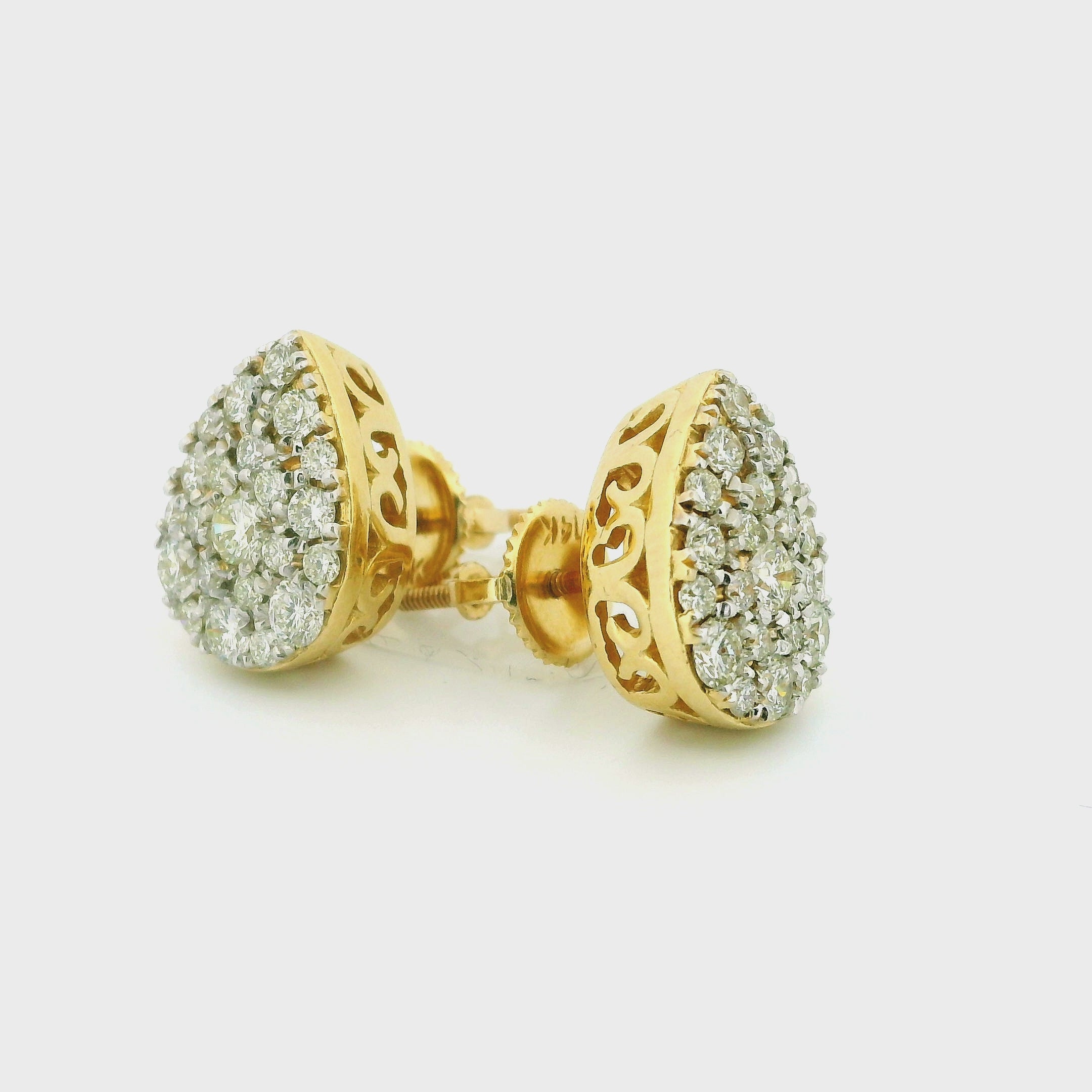 14k Yellow Gold Diamond Earrings | 1.49ctw Round Natural Diamonds, 12mm