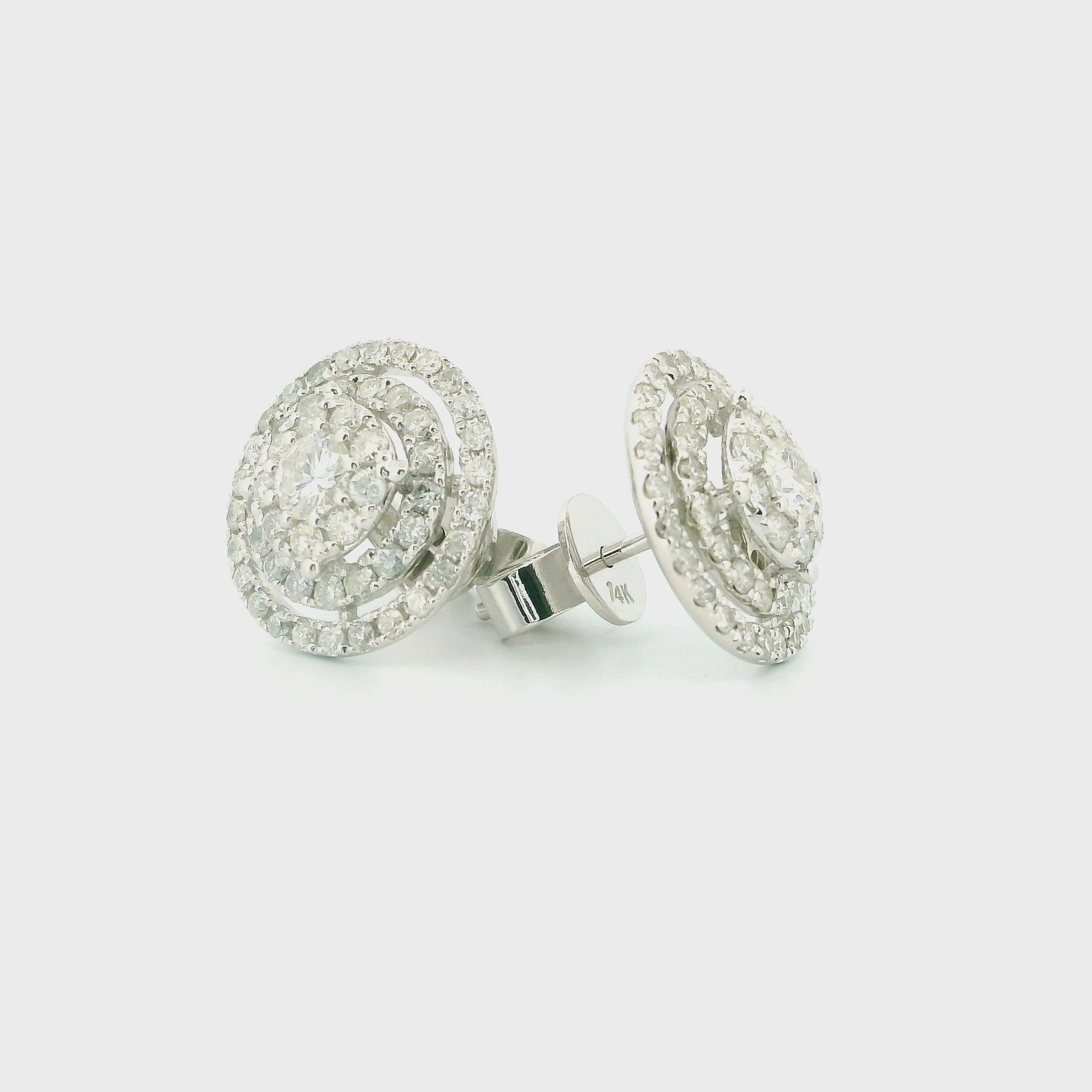 14k White Gold Diamond Earrings | 1.25ctw Round Natural Diamonds, 13mm
