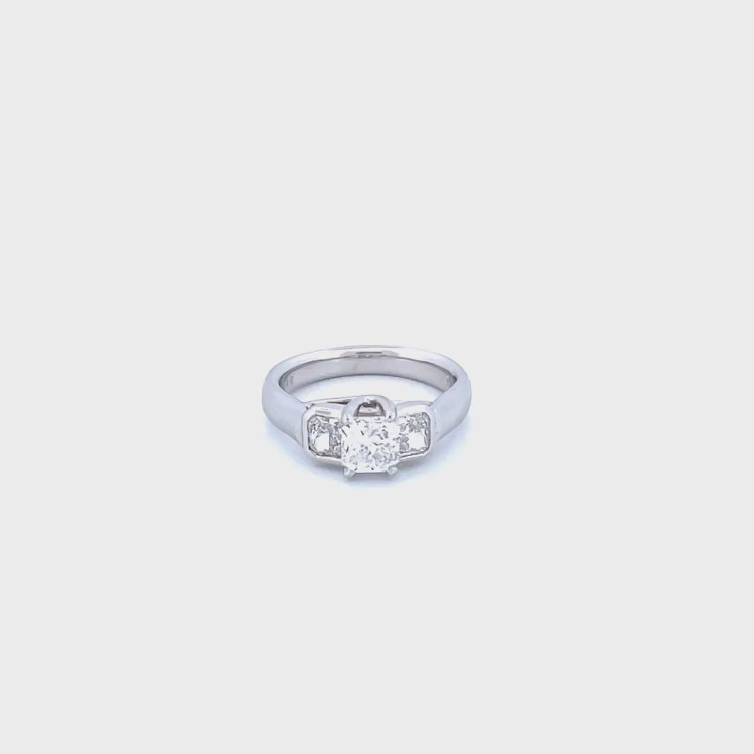 Platinum Women's Ring with 1.75CTW Radiant Cut and Cushion Cut Natural White Diamond