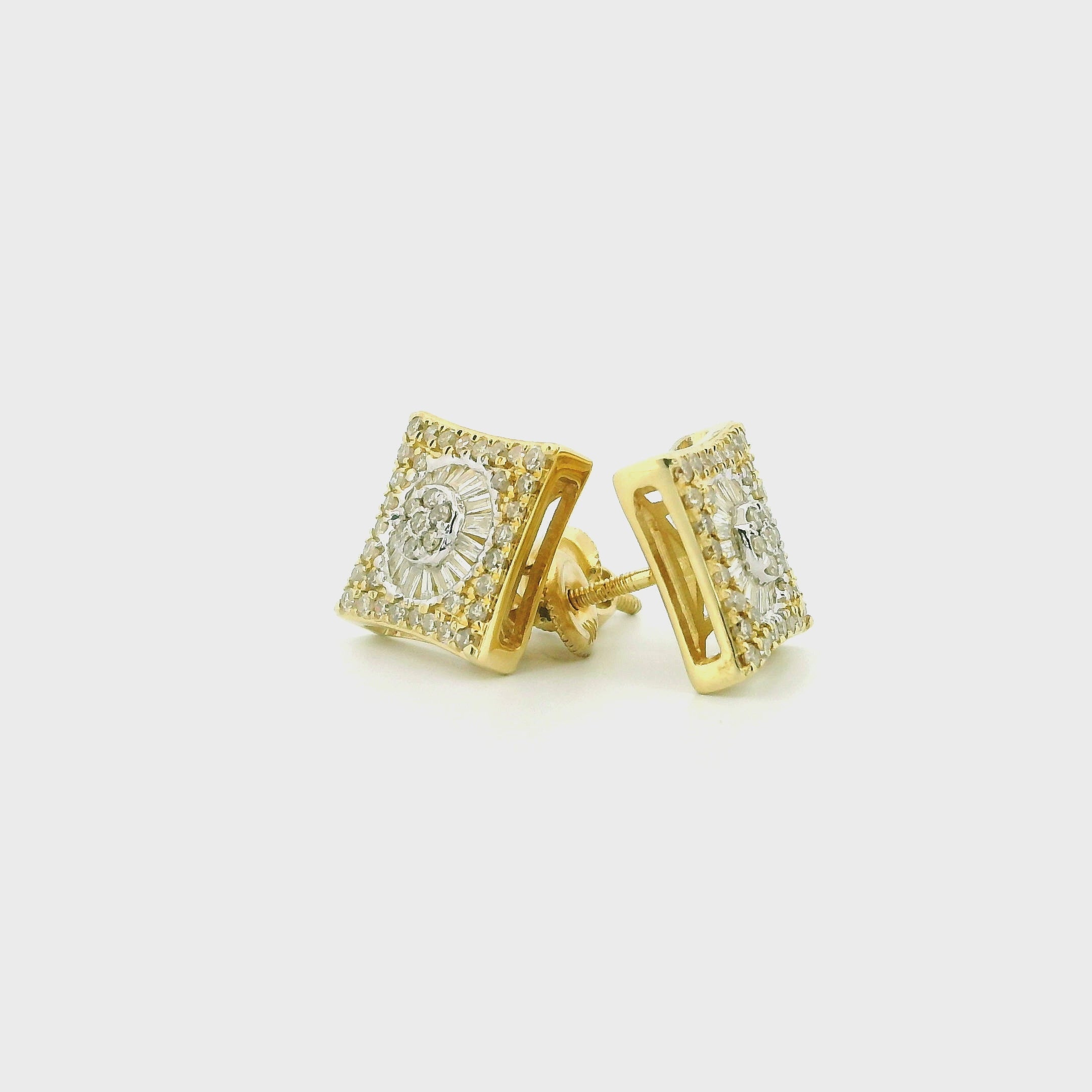 10k Yellow Gold Diamond Earrings | 0.62ctw Round & Baguette Natural Diamonds, 9.5mm