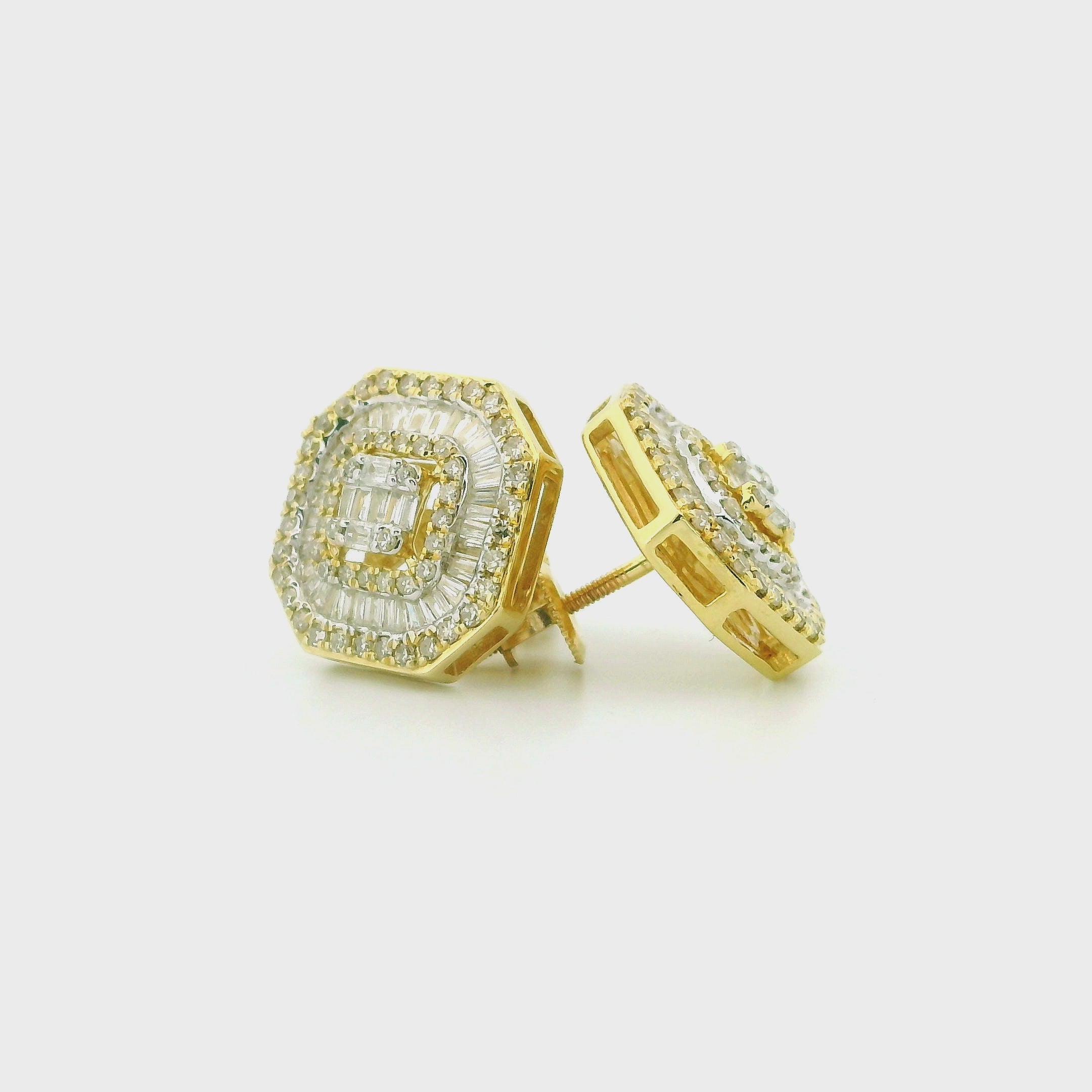 10k Yellow Gold Diamond Earrings | 1.00ctw Round & Baguette Natural Diamonds, 13mm