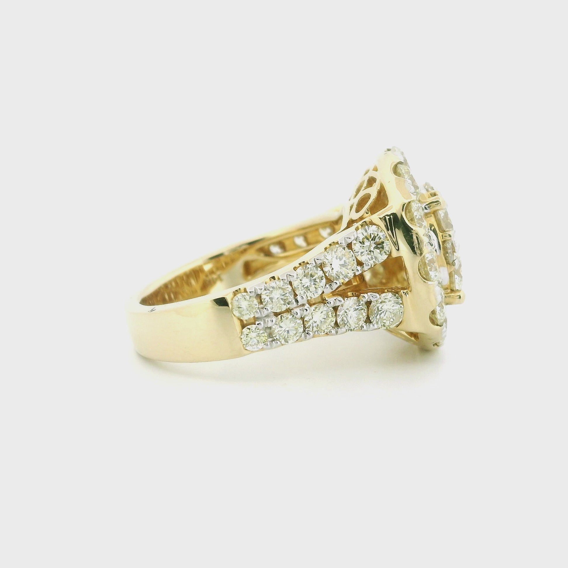 12.80ctw Oval-Cut Diamond Halo Engagement Ring in 14K Yellow Gold – Luxury Bridal Jewelry