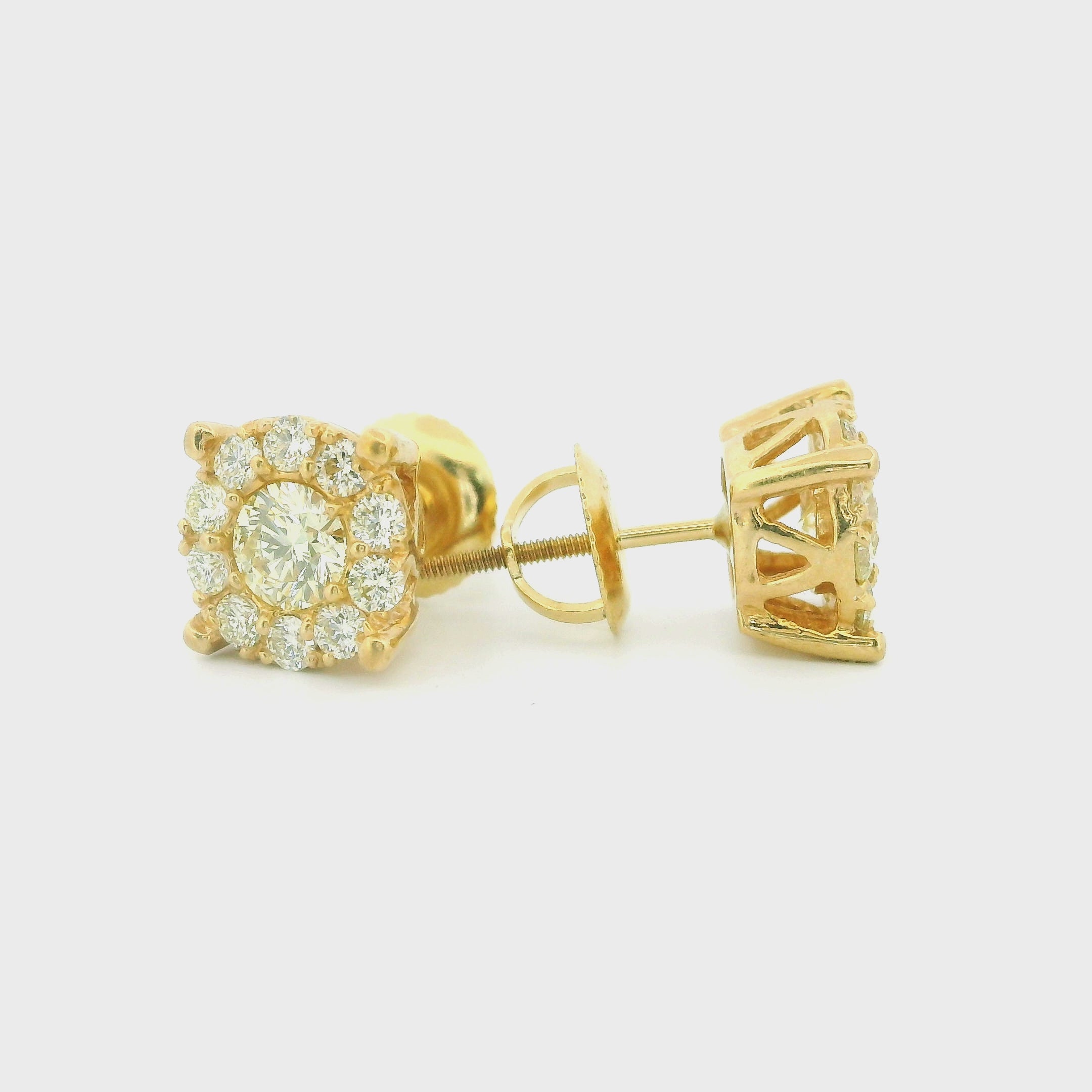 14k Yellow Gold Diamond Earrings | 0.95ctw Round Natural Diamonds, 8mm