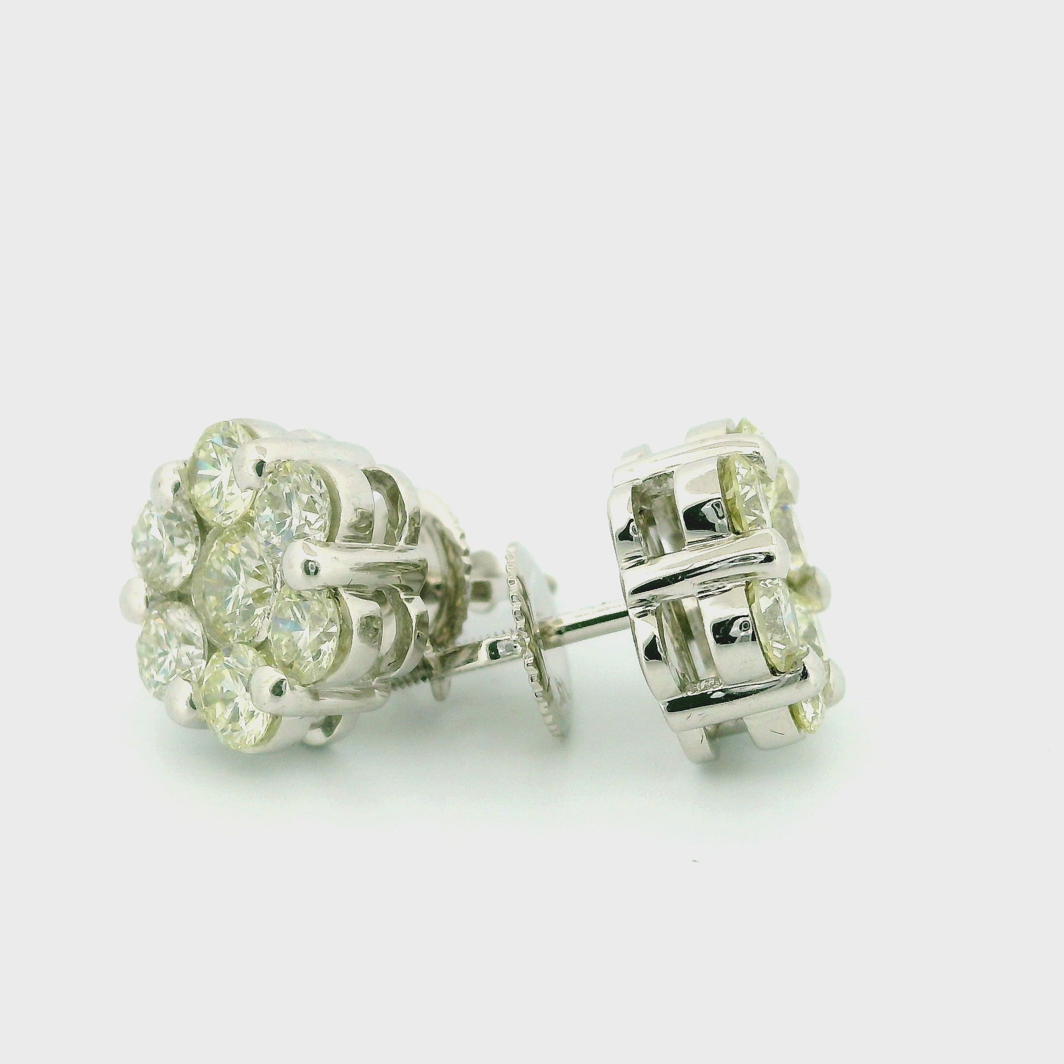 14k White Gold Diamond Earrings | 2.07ctw Round Natural Diamonds, 9mm