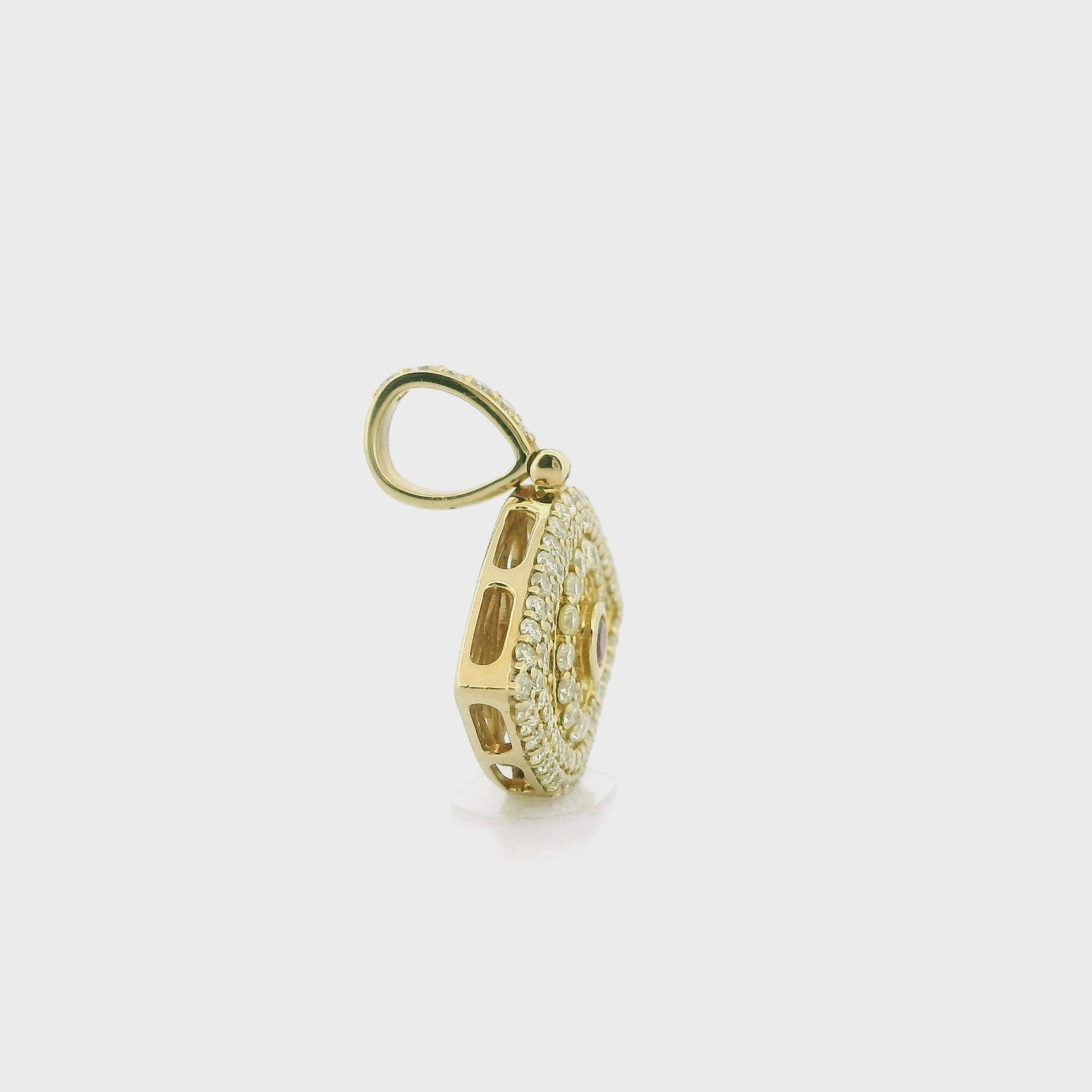 14K Yellow Gold Evil Eye Pendant – 1.75 Ctw Natural White Diamonds | Luxury Protection Jewelry