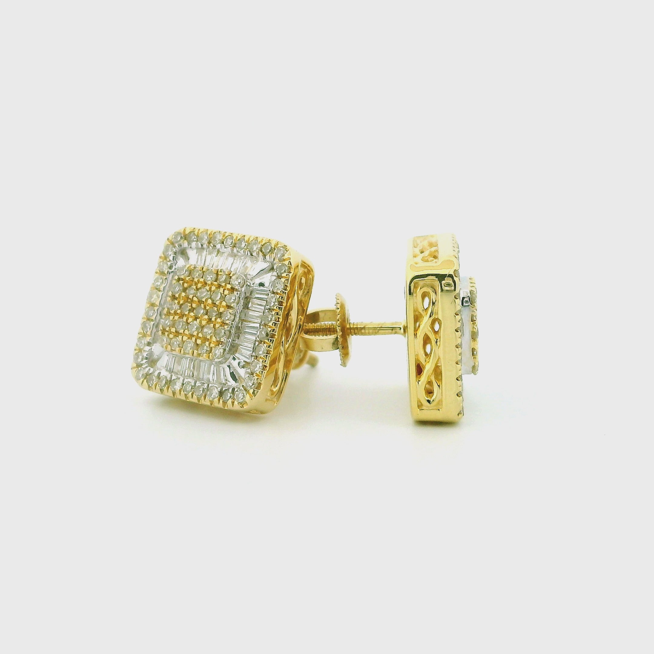10k Yellow Gold Diamond Earrings | 0.78ctw Round & Baguette Natural Diamonds, 11.5mm