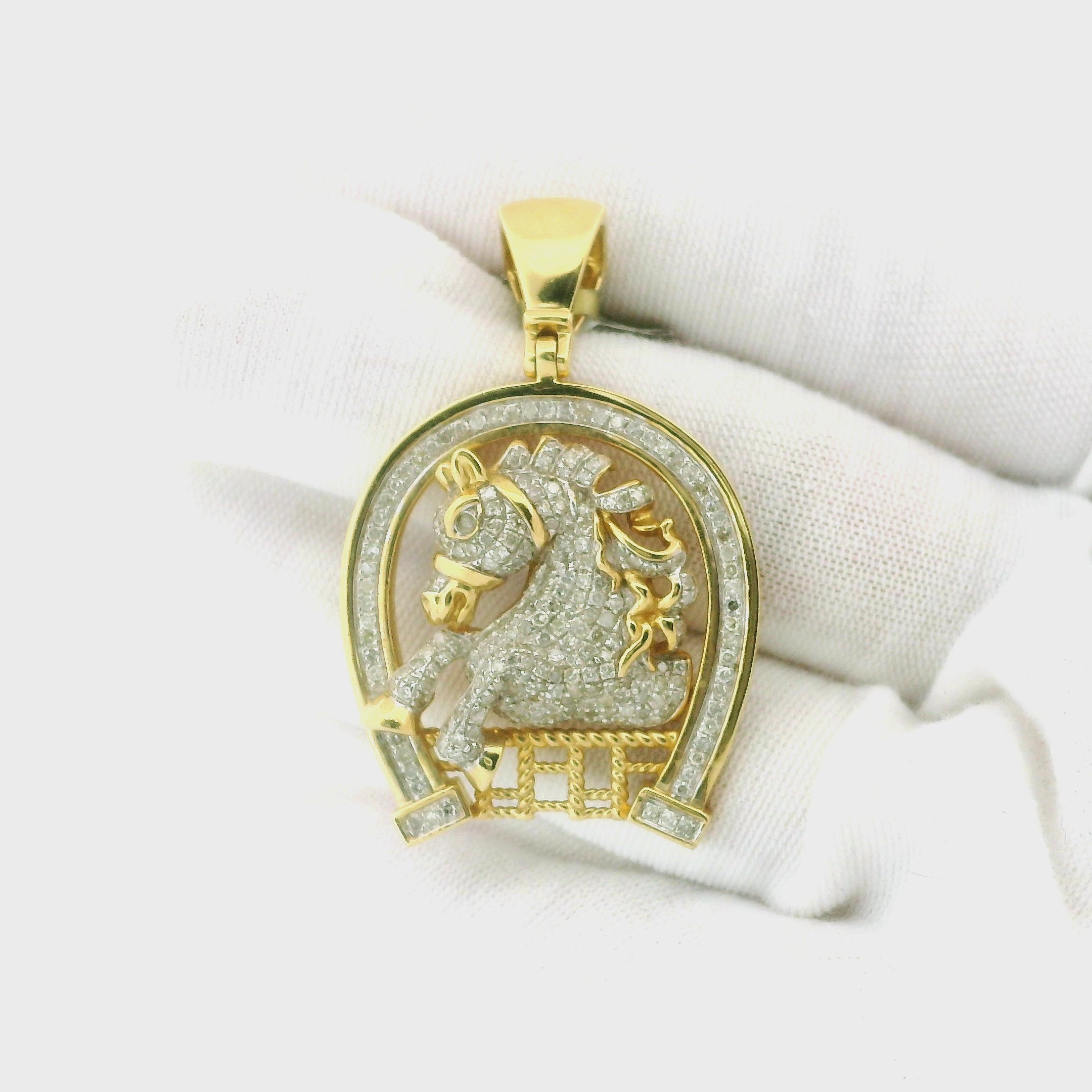 10k Yellow Gold Diamond Pendant | 1.33ctw Round Natural Diamonds, 32mm
