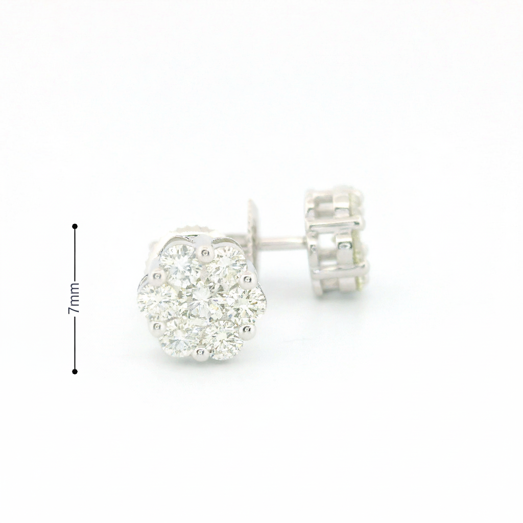 14k White Gold Diamond Earrings | 1.96ctw Round Natural Diamonds, 7mm